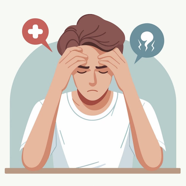 vector young man headache due to stress