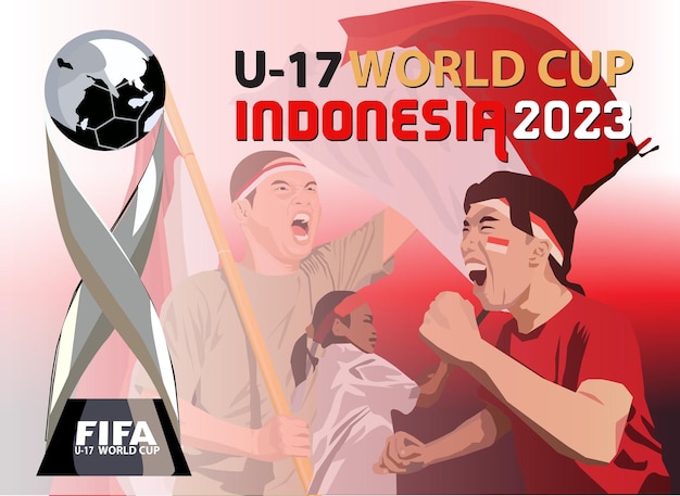 Vector vector young man wear headband shouting holding spirit flag supporter football indonesia stadium