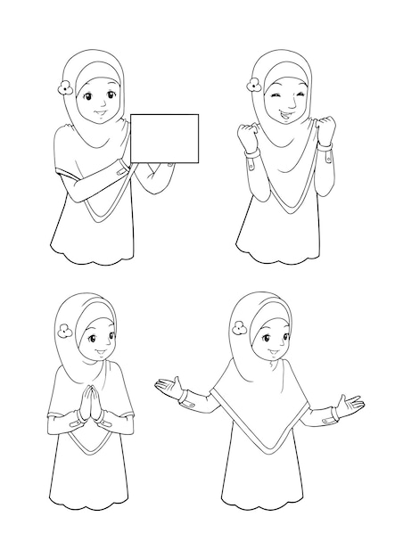 A Vector of young muslim woman in black and white coloring