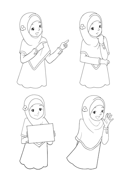 A Vector of young muslim woman in black and white coloring