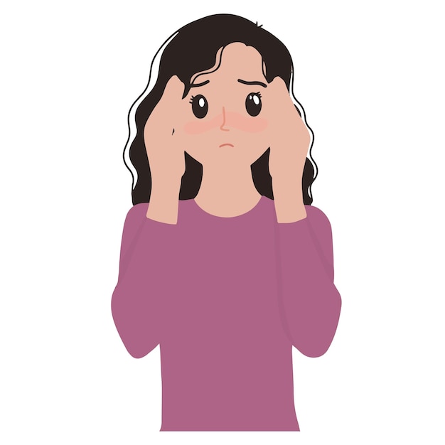 vector of young woman headache with hand gesture holding her head illustration