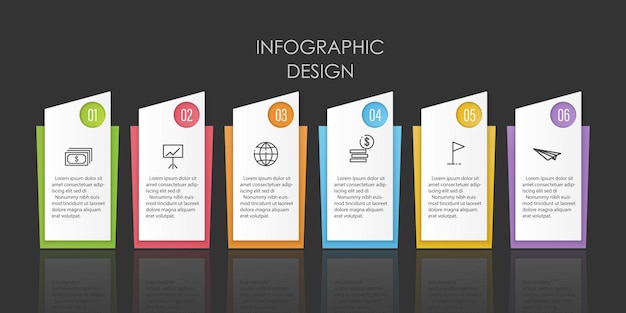 Vector zakelijke infographic tijdlijnsjabloon met 6 stappen