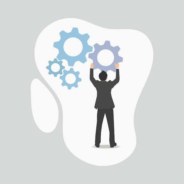 Vector zakenman zetten en instellen van de versnellingen Systeembeheer concept illustratie