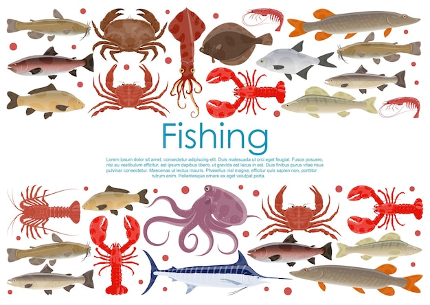 Vector zeevruchten visserij poster van verse vis