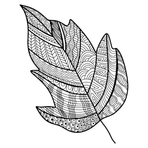 Вектор Векторный дзен клубок и каракули лист природа раскраска черно-белый zentangle каракули ручной работы il