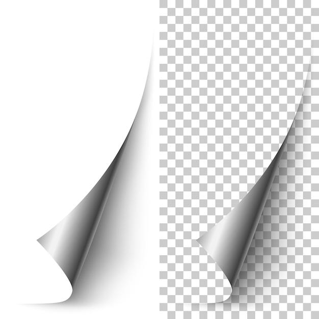 Vector vector zilverfolie verticale papieren hoek opgerold