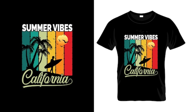 Vector vector zomer vibes california t-shirt ontwerpsjabloon. zomer, vibes vectorontwerp