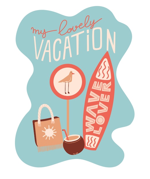 Vector zomerkaart met belettering mijn heerlijke vakantie