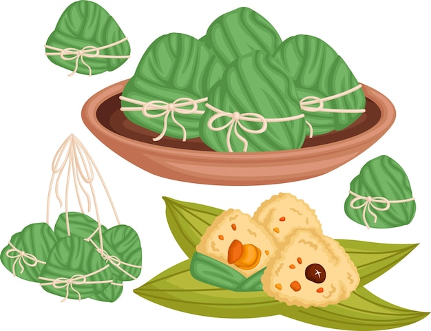 Vector a vector of zongzi in many different styles