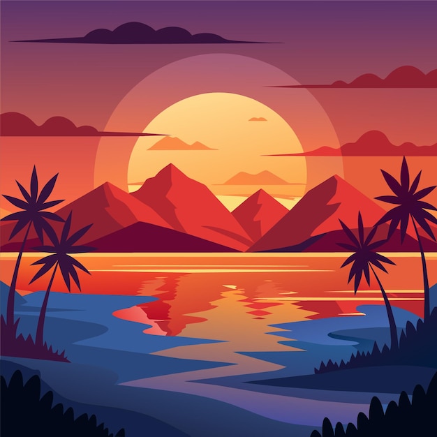 Vector zonsondergang tijd illustratie