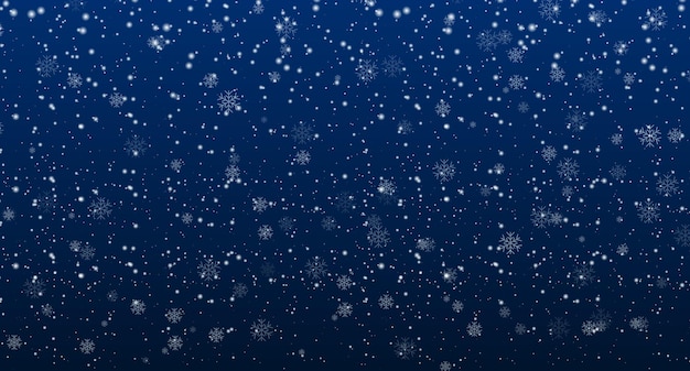 Vector zware sneeuwval Sneeuwvlokken in verschillende vormen en vormen Witte sneeuwvlokken die in de lucht vliegen Sneeuwvlokken Sneeuwachtergrond