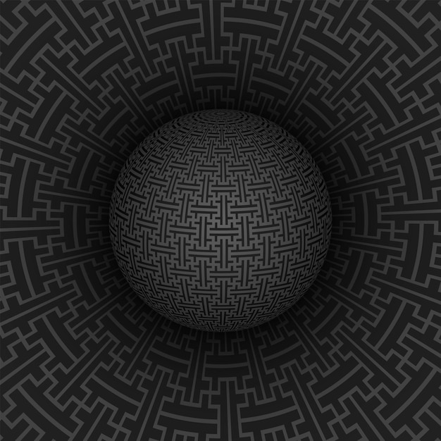 Vector vector zwart monochroom sayagata patroon oppervlakte volumetrische bol abstracte illusie decoratie background