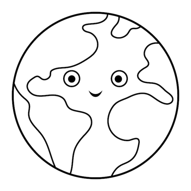 Vector zwart-wit aarde illustratie voor kinderen Overzicht lachende planeet pictogram geïsoleerd op witte achtergrond Ruimte kleurplaat pagina voor kinderen
