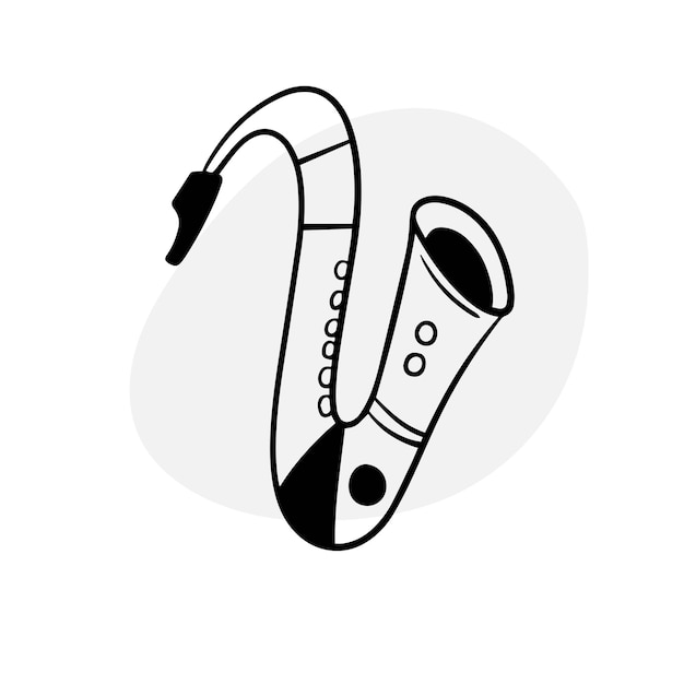 Vector vector zwart-wit afbeelding van lineart saxofoon in cartoon handgetekende stijl