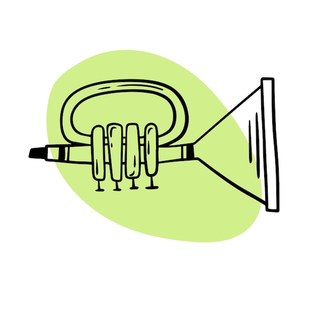 Vector vector zwart-wit afbeelding van muziekinstrument trompet in cartoon handgetekende stijl