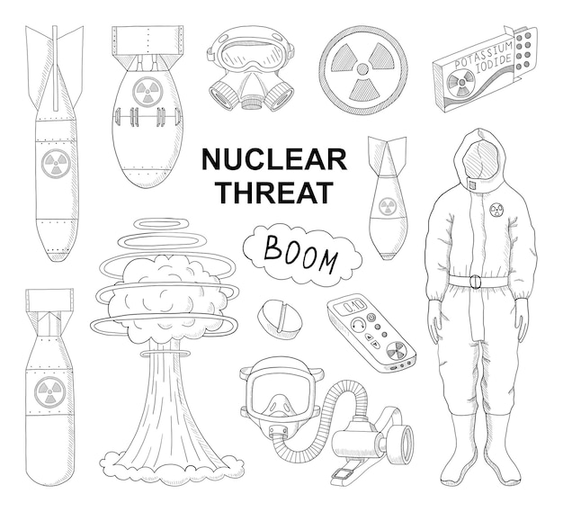 VECTOR ZWART-WIT COLLECTIE VAN NUCLEAIRE OORLOG ATTRIBUTEN