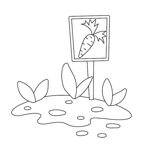 Vector zwart-wit tuin wortel teken tabel met gekiemde planten geïsoleerd op witte achtergrond overzicht lente tuin illustratie met kwekerij bed tuinieren pictogram met plantaardige seedbedxa