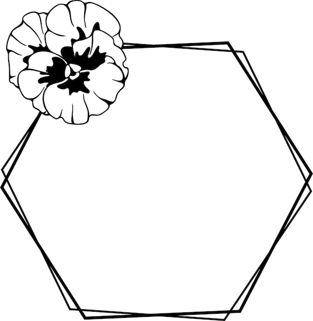 Vector zwart-witte bloemenkaderkroon met viooltjes violette bloem