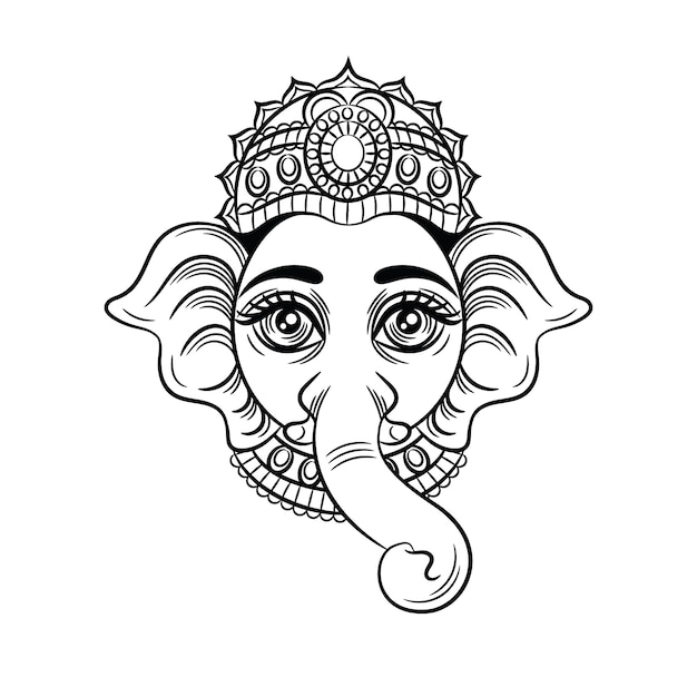 Vector zwart witte illustratie. de indiase god met een olifantenkop. indiase godheid ganesh.