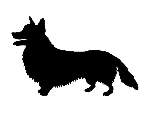 Vector zwarte corgi hond silhouet geïsoleerd op een witte achtergrond