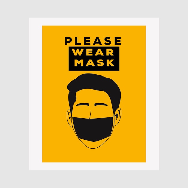 Vectoraandachtsteken, draag alstublieft een masker, vermijd covid-19 poster vectorillustratieontwerp. waarschuwing of voorzichtigheidsteken