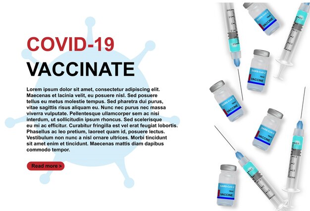 Vectorachtergrond van coronavirusvaccin op witte achtergrond Vaccinatie met vaccinflacon en spuitinjectiehulpmiddel voor covid19-immunisatiebehandeling Vectorillustratie