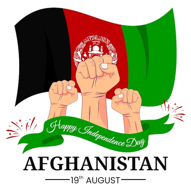 Vectorafbeelding van de dag van de onafhankelijkheid van Afghanistan voor een wenskaart met gebalde vuistvuurwerk