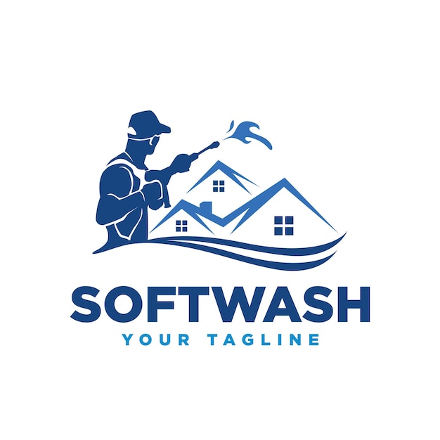 Vectorafbeelding van druk power wash soft wash spray logo ontwerpsjabloon