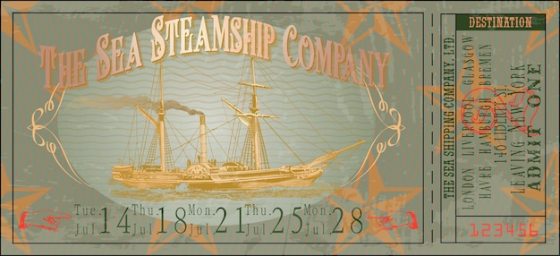 vectorafbeelding van een oud vintage kaartje voor een zeestomer
