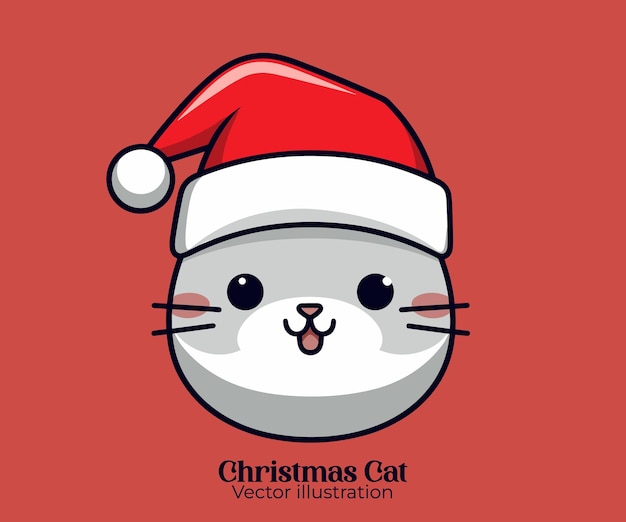 Vectorafbeelding van een schattig kattenhoofd voor Kerstmis
