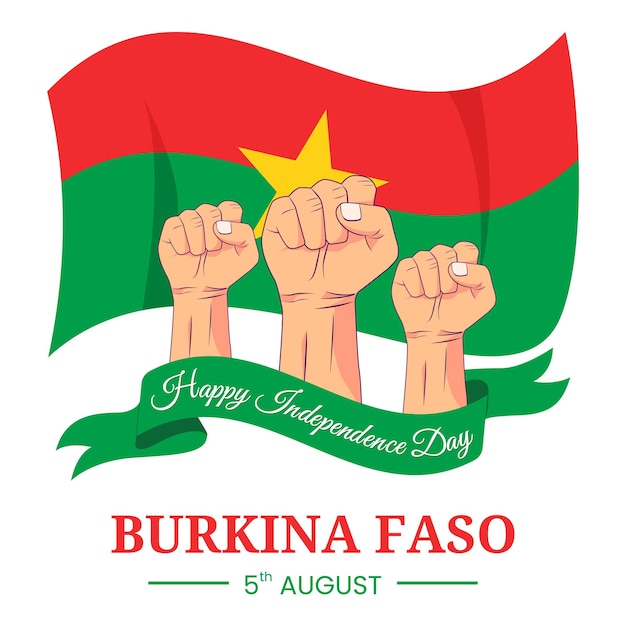 Vectorafbeelding van Happy Burkina Faso Independence Day voor kaart met gebalde vuist en linten