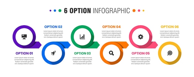 Vectorafbeelding van infographic element-ontwerpsjablonen met pictogrammen en 6 opties