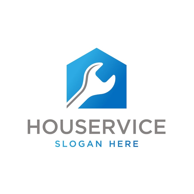 Vectorafbeelding van moersleutel home service logo ontwerpsjabloon