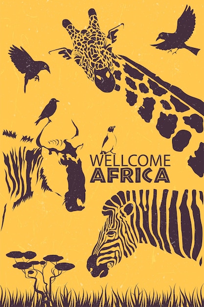 Vector vectoraffiche van de reclame van afrika en wilde dieren