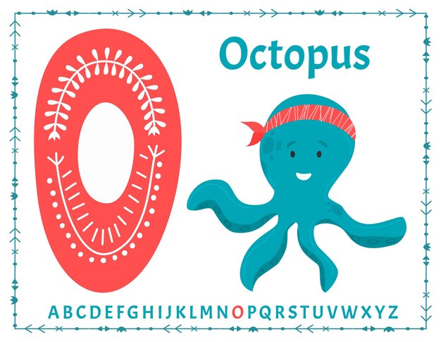 Vectoralfabet op het thema van de zeepiraat letter o octopus