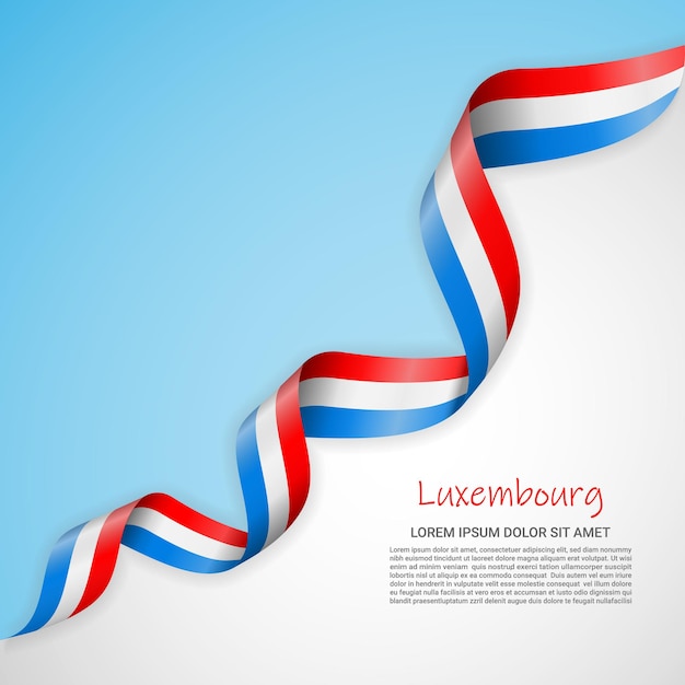 Vectorbanner in witte en blauwe kleuren en golvend lint met vlag van luxemburg voor brochures, log