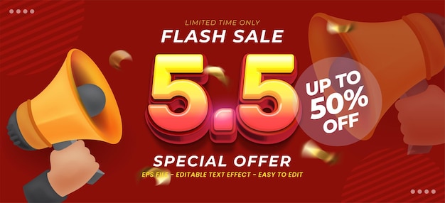 Vectorbanner promotioneel 5 mei flash-verkoopontwerp met 3d-nummer en megafoon