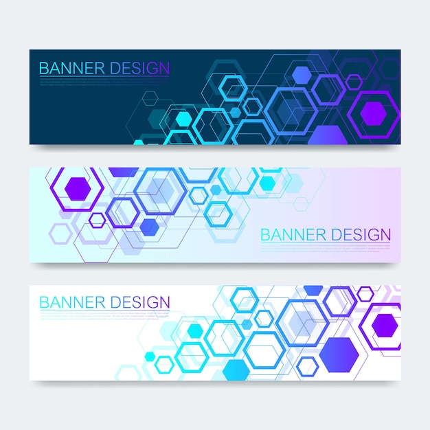 Vectorbanners die met zeshoekenachtergrond worden geplaatst. Hi-tech digitale technologie en technische achtergrond. Digitale telecom technologie concept. Vector abstracte futuristische op donkerblauwe kleur achtergrond.