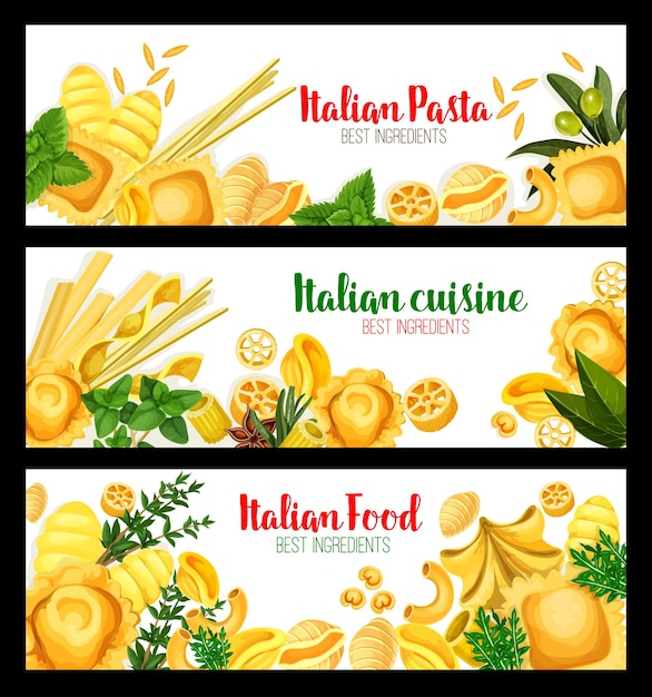 Vector vectorbanners voor italiaanse pastagerechten