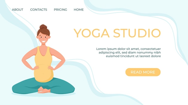 Vectorbannersjabloon voor prenatale yogastudio-website Een zwangere vrouw gaat sporten