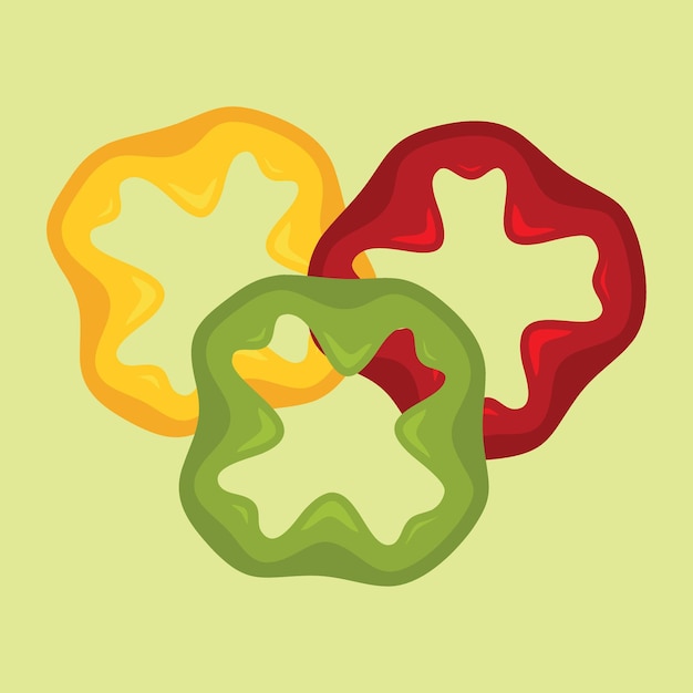 Vectorbeeld van drie plakjes paprika Voedselillustratie
