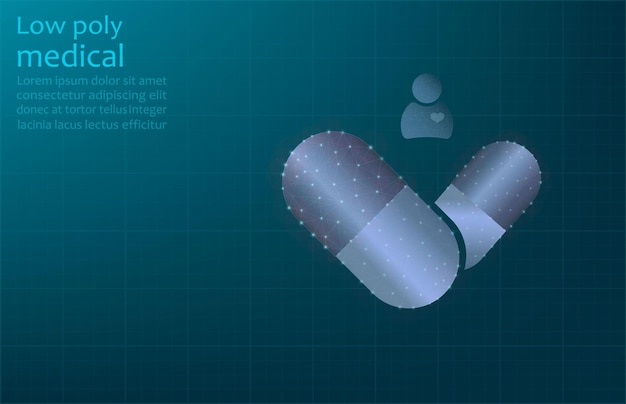 Vector vectorbeeld van een geneesmiddel in een capsule met een lage polybeeld farmacologie van geneesmiddelentabletten