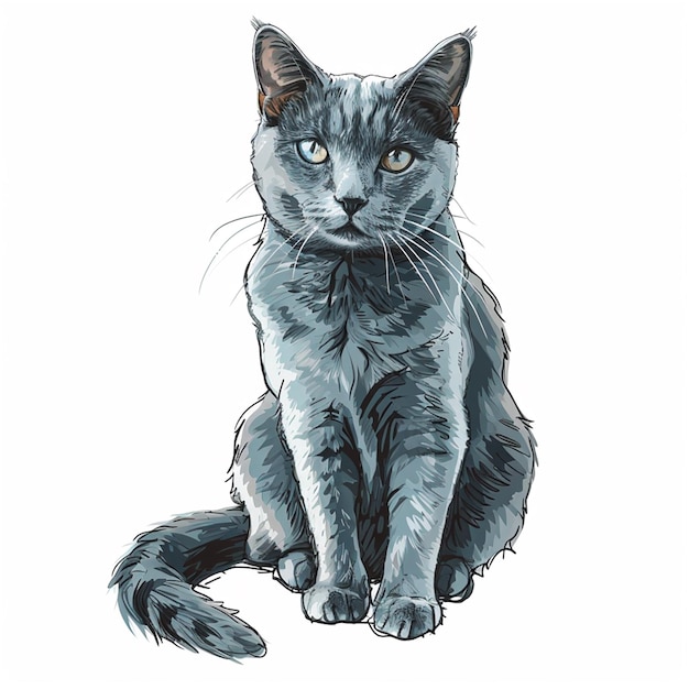 Vectorbeeld van een kat op een witte achtergrond met de hand getekende illustratie