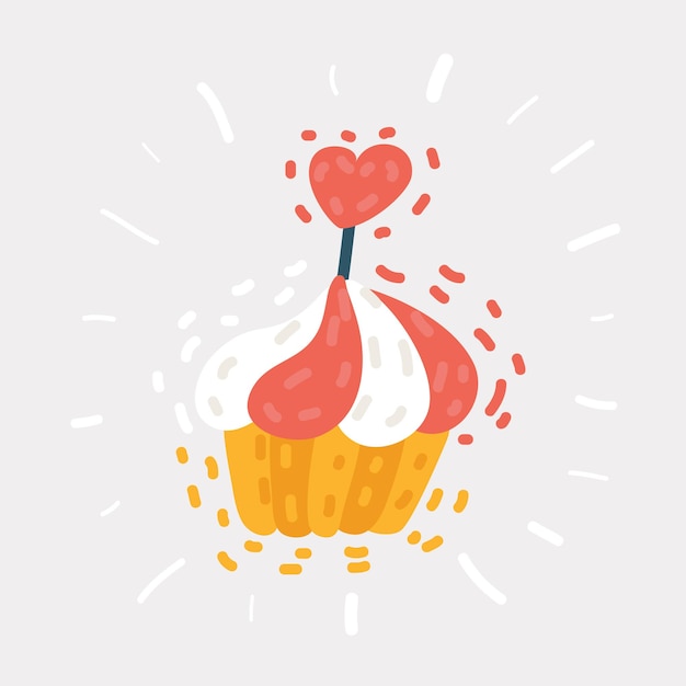 Vectorbeeldverhaalillustratie van Cupcake met hartvorm op wit Weinig aanwezig concept