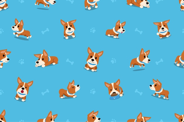 Vectorbeeldverhaalkarakter corgi hond naadloos patroon