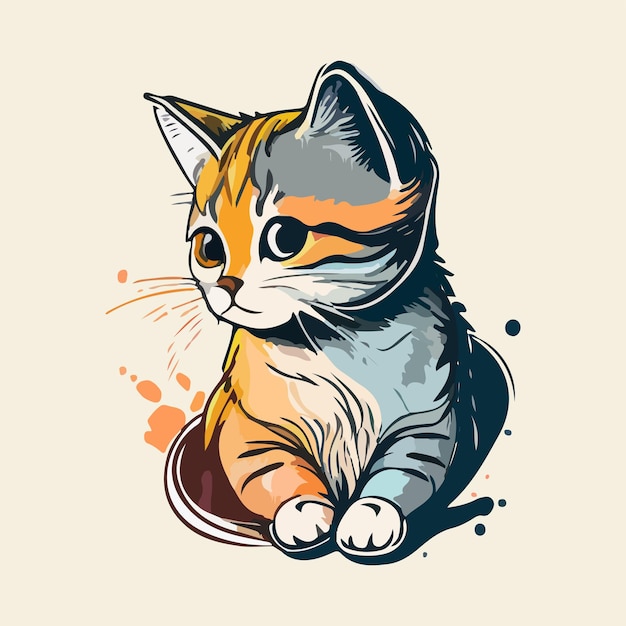 Vector vectorborsteltekening van een kleurrijke kat