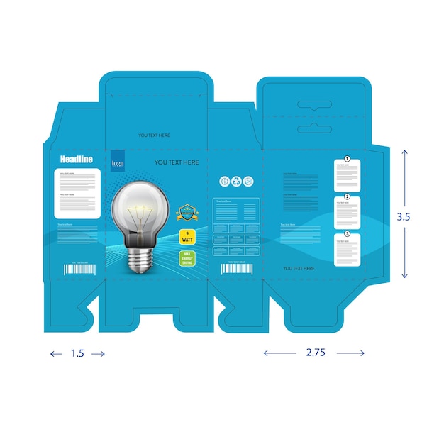 Vectorbronnen voor witte kleur Bulb Productverpakking Box Outline Template