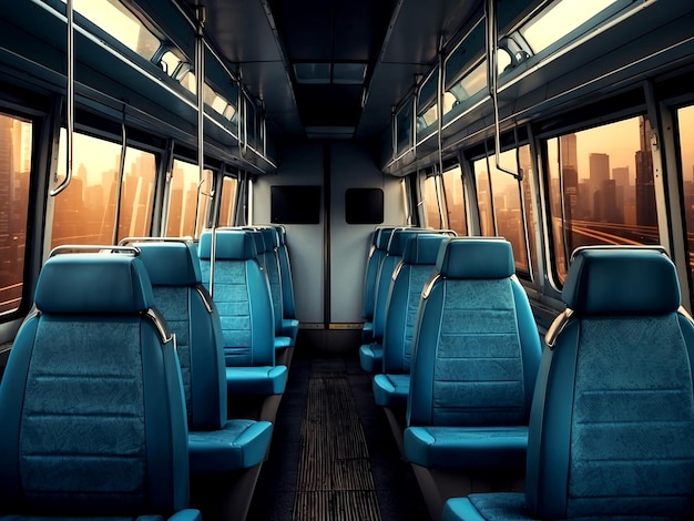 Vectorbus interieur met lege blauwe zitplaatsen geïsoleerd
