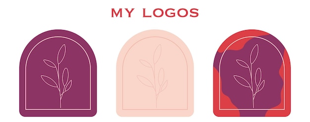 Vectorcollectie van stijlvolle logo's Delicate bladeren en kaders in felle kleuren