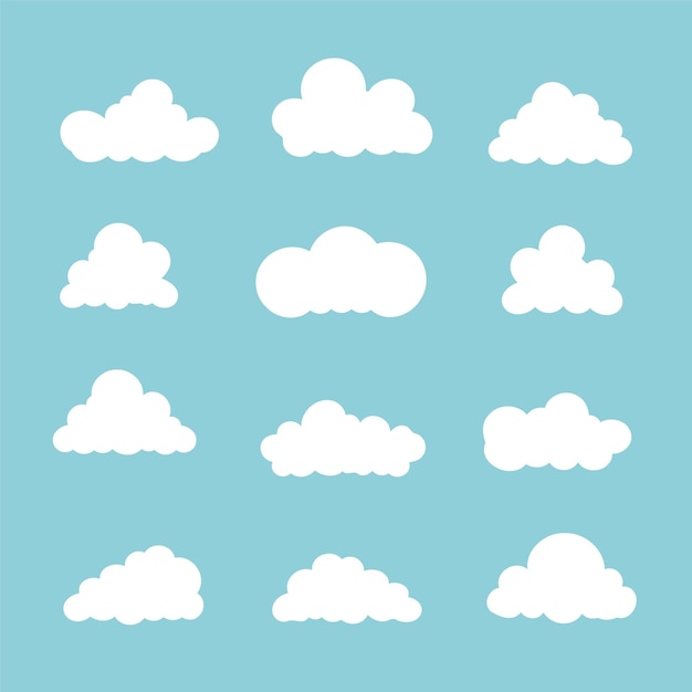 vectorcollectieset van witte wolk met lichtblauwe achtergrond